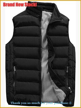 Men's Polyester Padded Vest with Stand Collar for Outdoor Activities